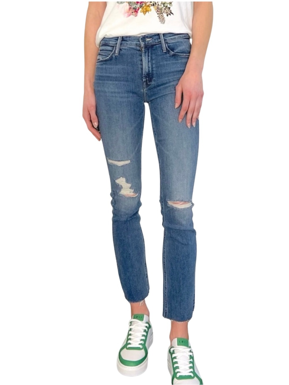 MOTHER The Mid Rise Dazzler Ankle Fray Jeans Weekend Warrior Size 30